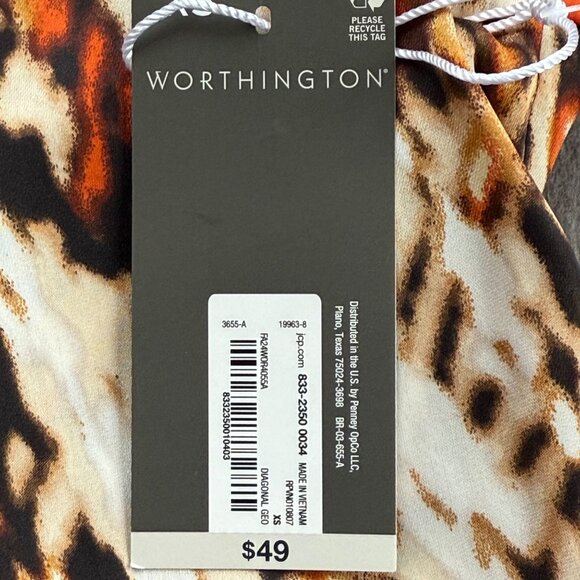 Worthington Women's Pullover Long Sleeve Multicolor Geometric Blouse Size XS NWT - Picture 7 of 11